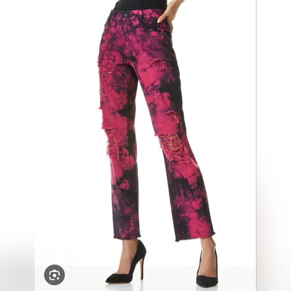 Alice + Olivia Jeans Size 28 New With Tag,  Pink and Black Tie-Dye Women Jeans - Picture 1 of 5
